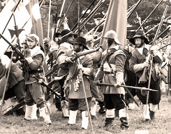 Roundheads and Cavaliers preparing for battle